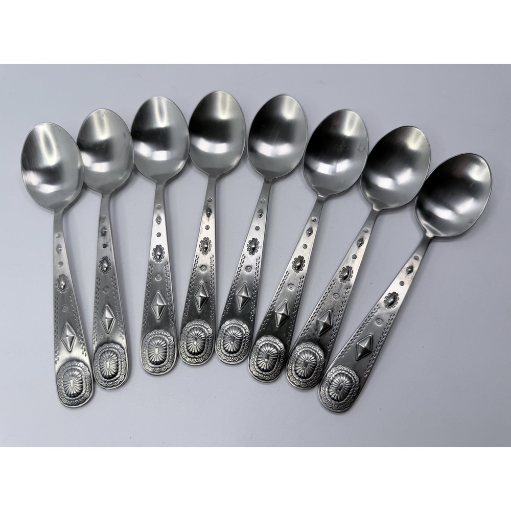 Wallace TAOS Stainless Southwest Motif 8 Oval Soup Spoons 18/0 Flatware